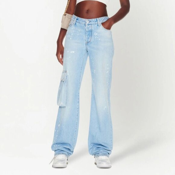 Off-White Denim - Off-White Painted Toybox Extralong Cargo Jeans